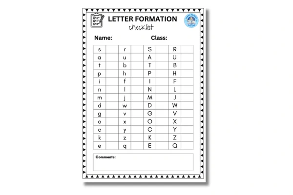 letter formation checklist activity sheet