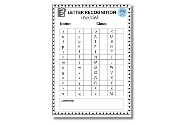 letter recognition checklist activity sheet