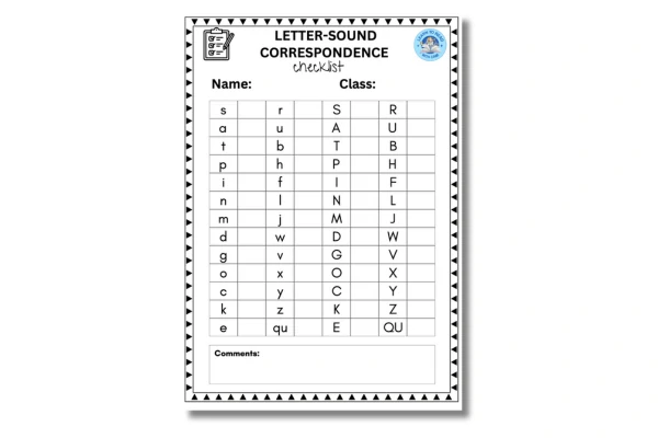 letter-sound correspondence checklist activity sheet